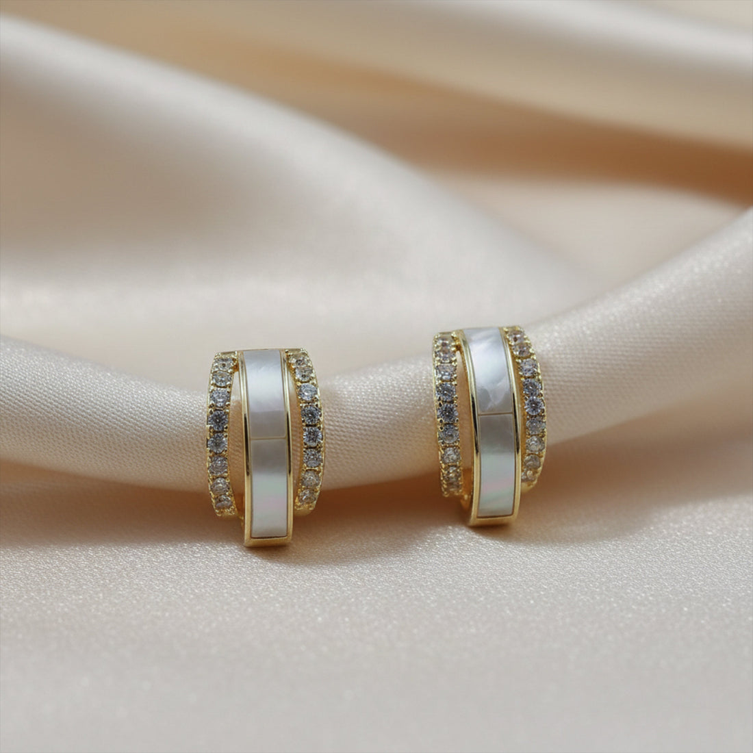 Gold Mother-of-Pearl Crystal Hoop Hoop Earrings for women - Finora Jewels