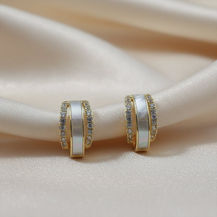 Mother of Pearl Crystal Hoop Earrings