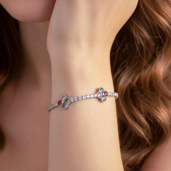 Multicolor Floral Accent Tennis Bracelet