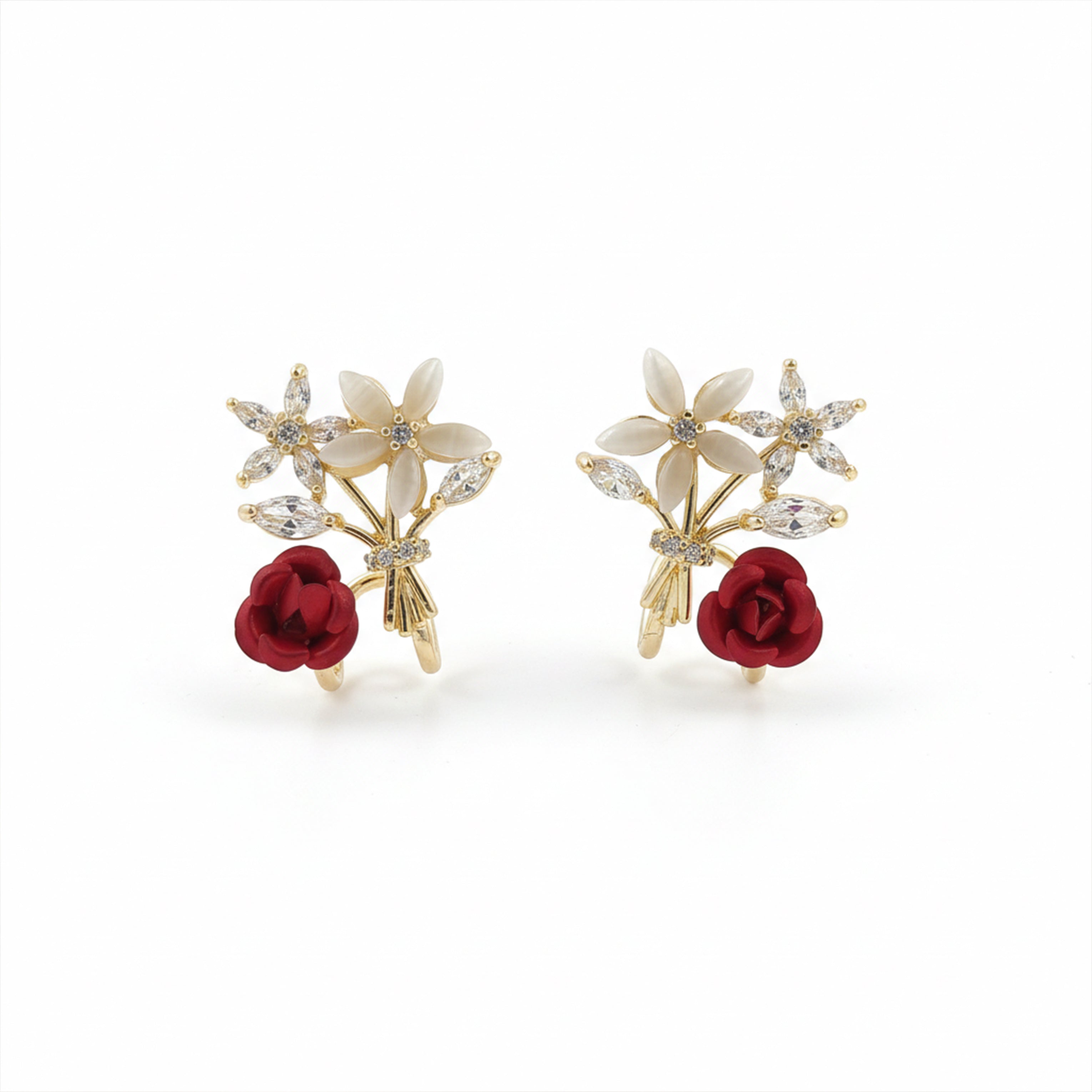 Women Stud Earrings Floral Bouquet Crystal Stud Gold jewellery - Finora Jewels