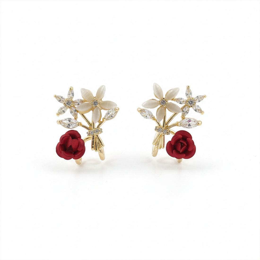 Women Stud Earrings Floral Bouquet Crystal Stud Gold jewellery - Finora Jewels