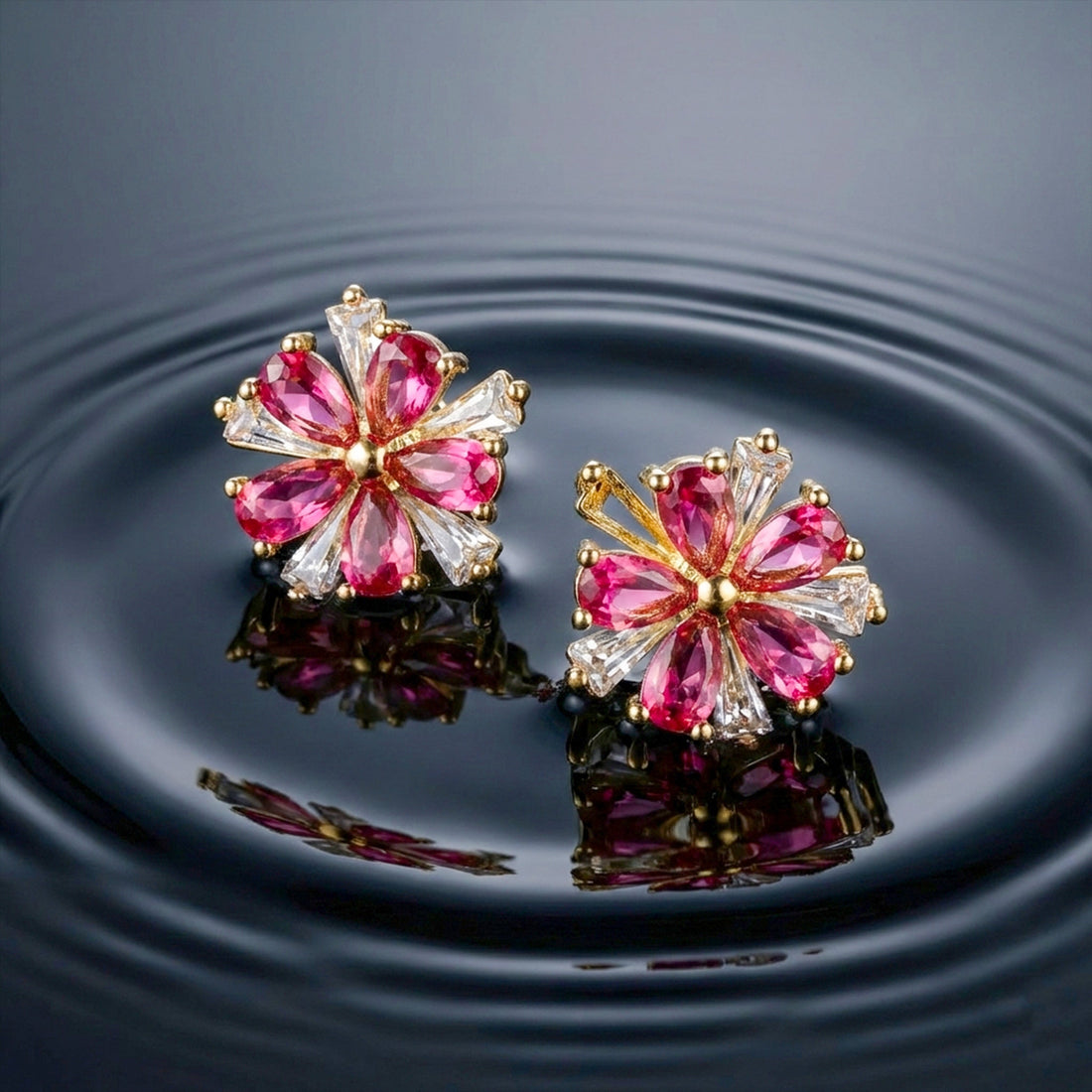 Crystal Flower Stud Stud Earrings for women in Gold - Finora Jewels