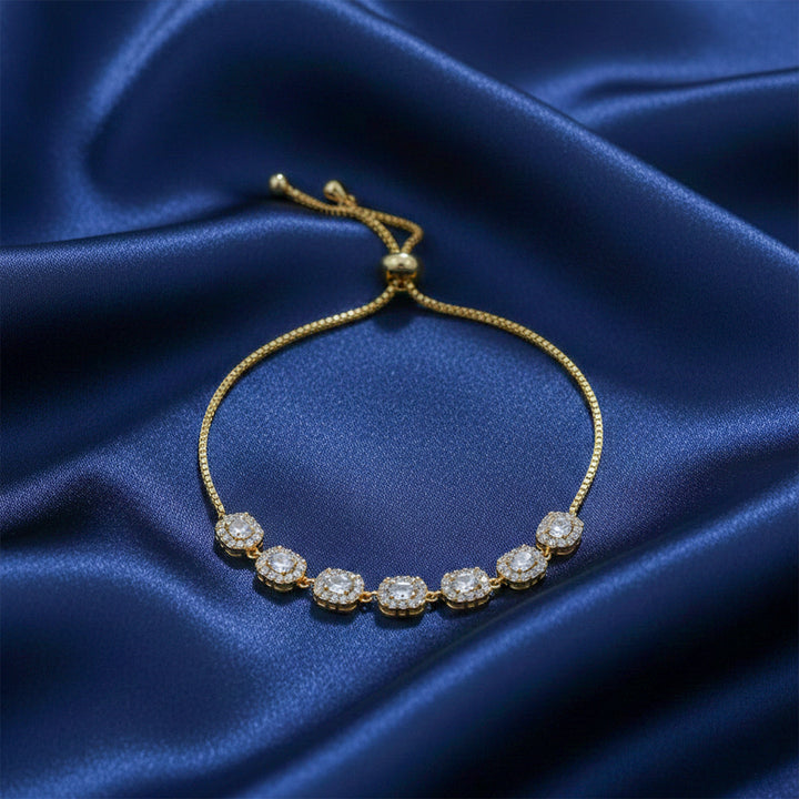 Gold Plated CZ Halo Link Adjustable Bracelet