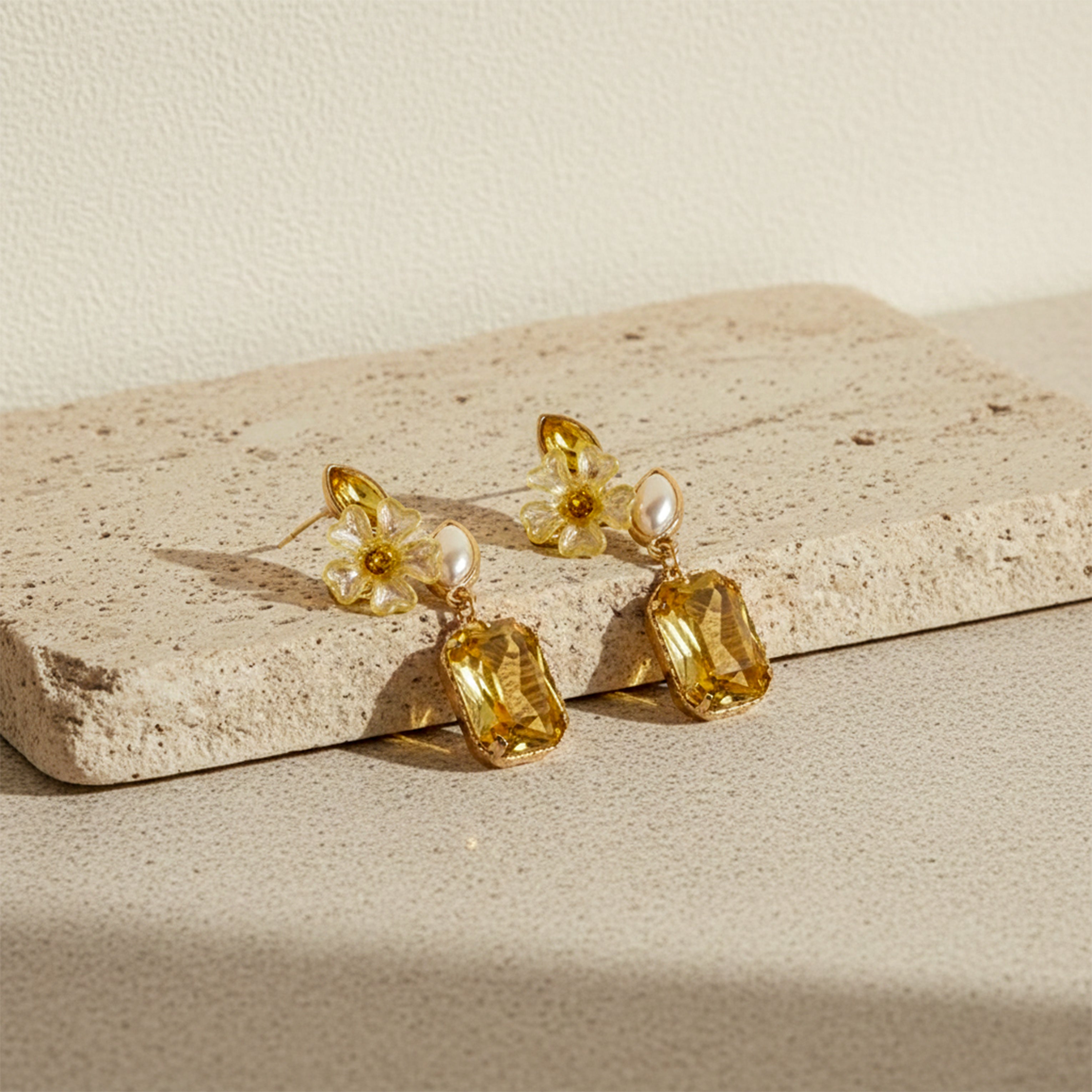 Yellow Bloom Cubic Zirconia Ear Studs GWE -245