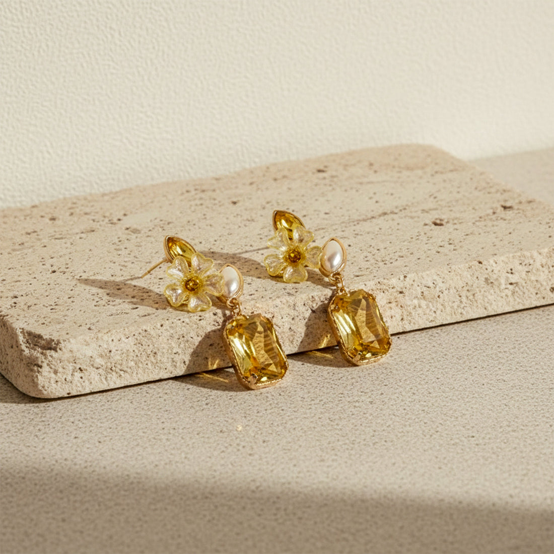 Yellow Bloom Cubic Zirconia Ear Studs GWE -245