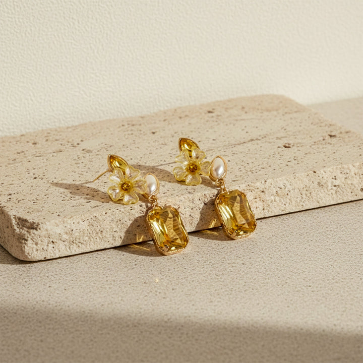 Yellow Bloom Cubic Zirconia Ear Studs GWE -245