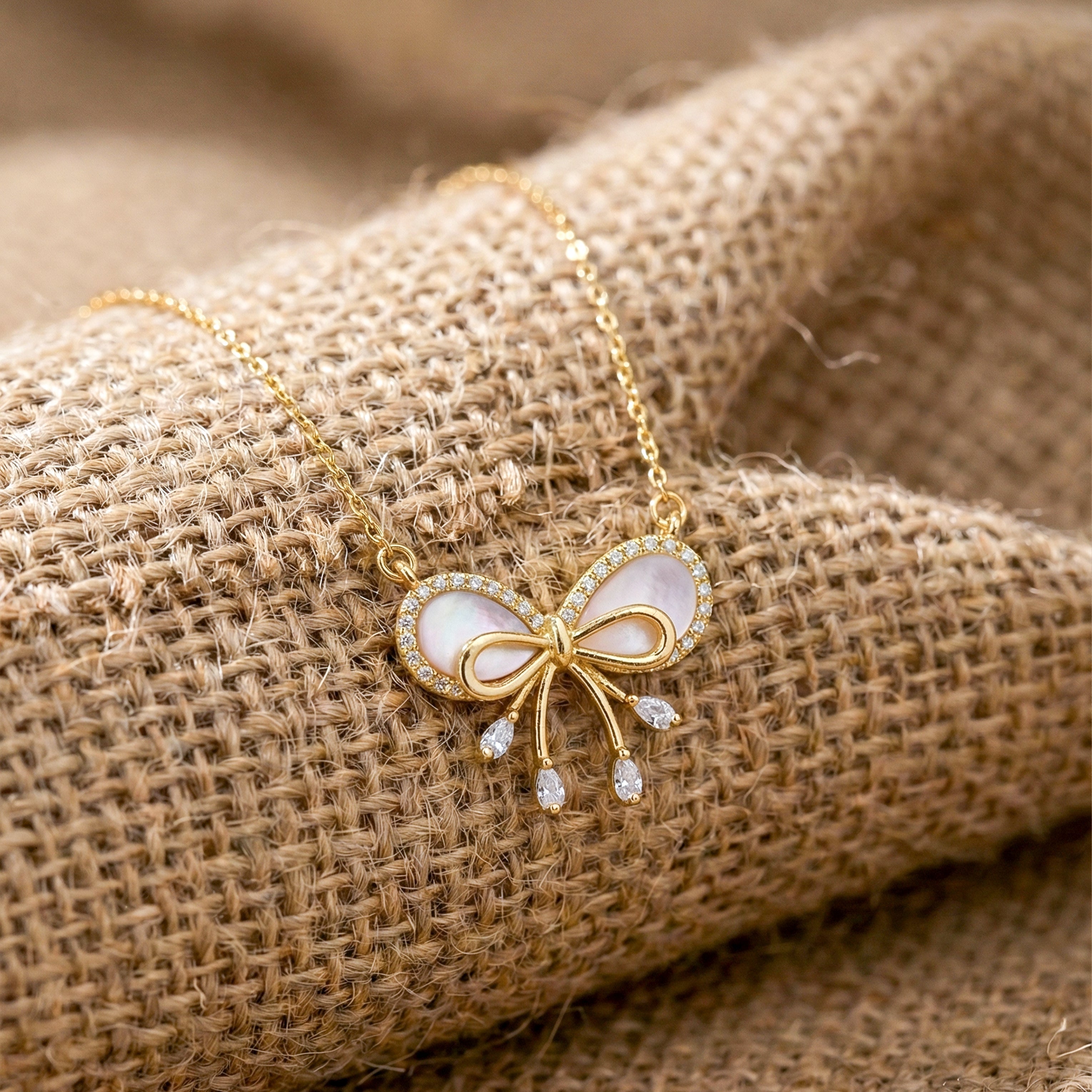 Gold Coquette Bow Necklace for women - Finora Jewels