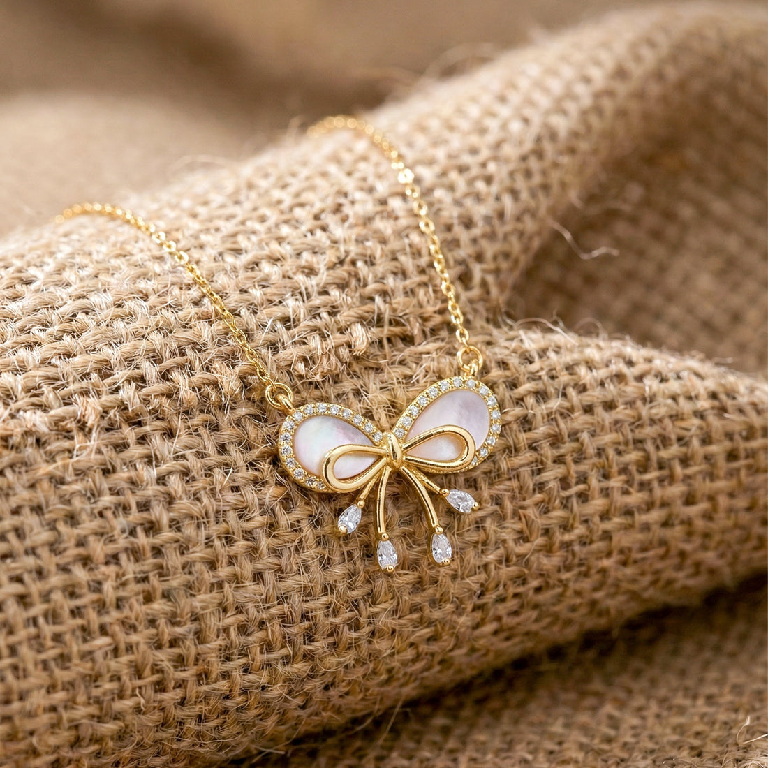 Gold Coquette Bow Necklace for women - Finora Jewels