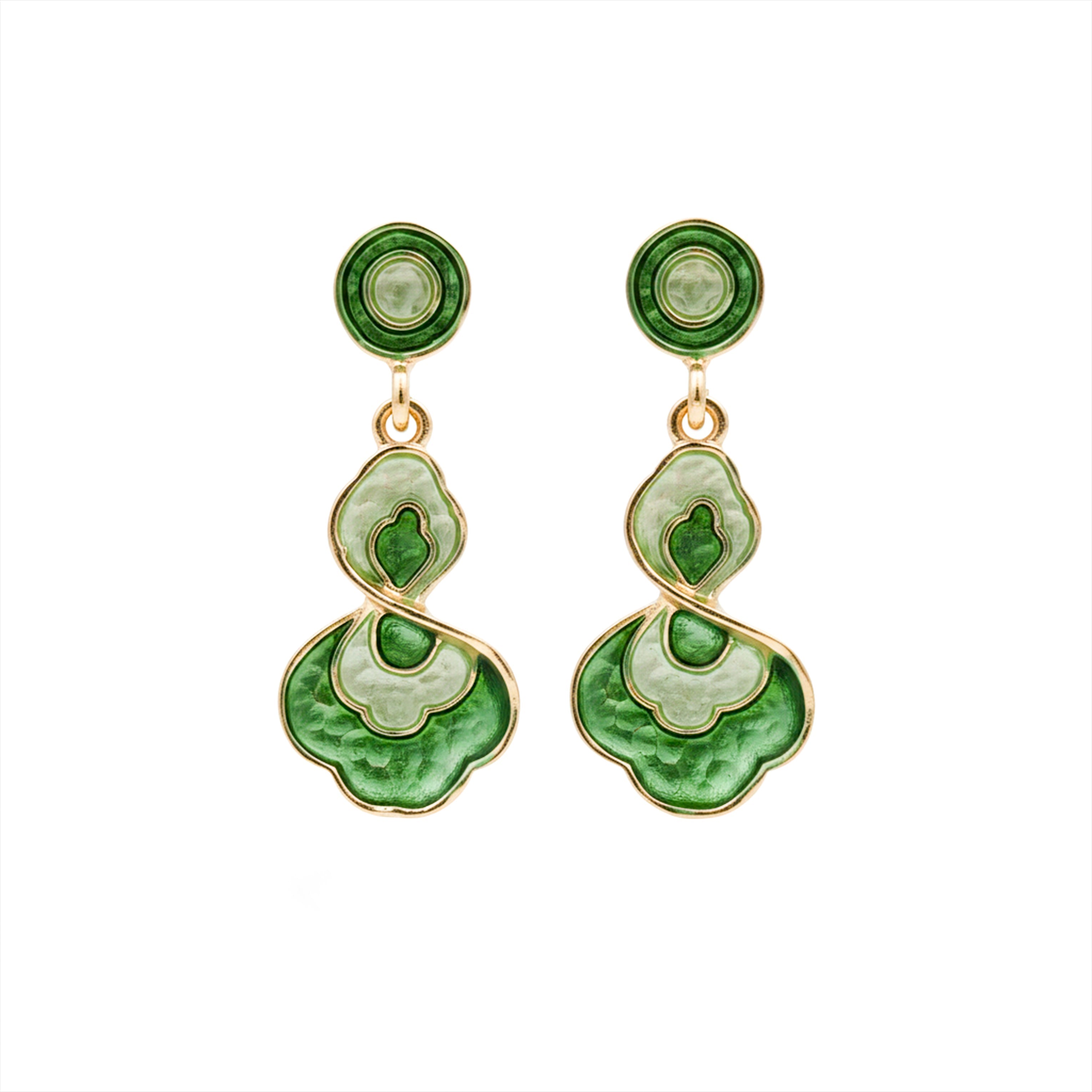 Women Drop Earrings Green Enamel Gold jewellery - Finora Jewels