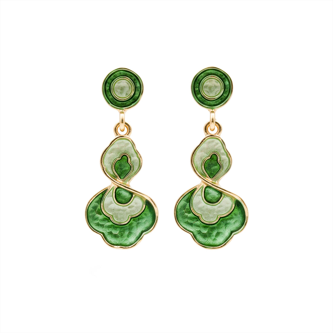 Women Drop Earrings Green Enamel Gold jewellery - Finora Jewels