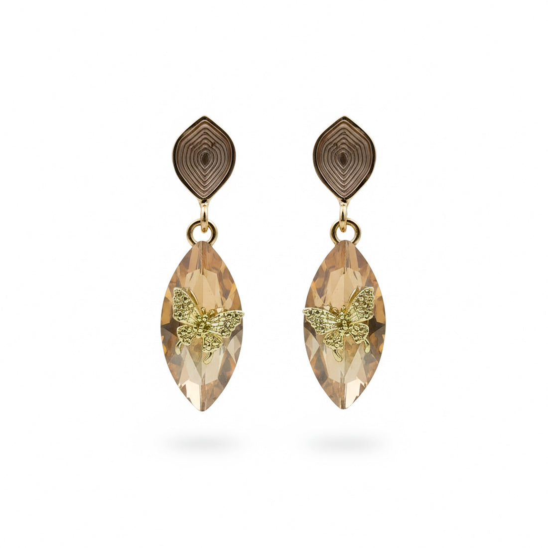 Champagne Butterfly Stud Earrings for women in Gold - Finora Jewels