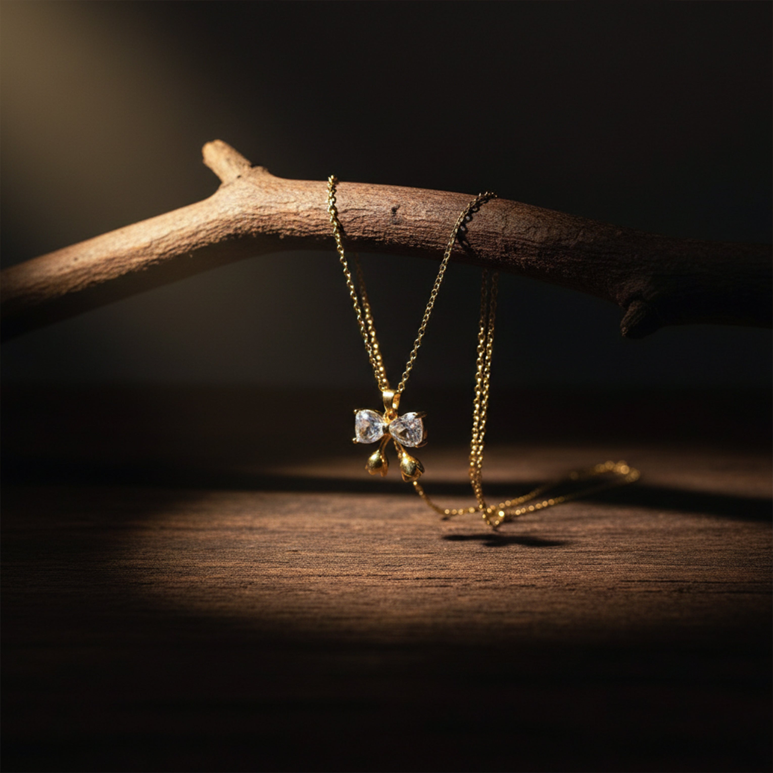Gold Crystal Bow Drop Necklace for women - Finora Jewels