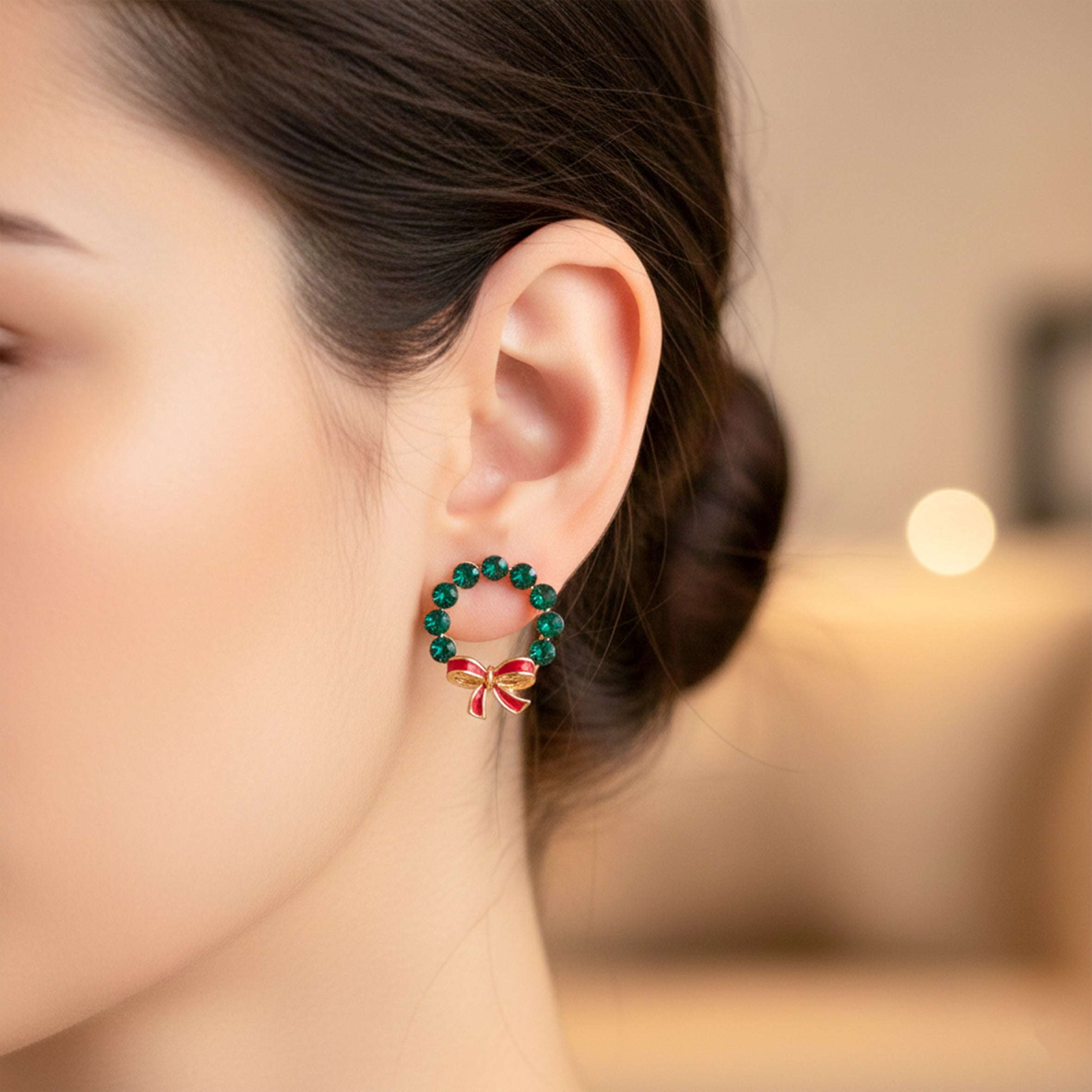 Verde Wreath Bow Post Ear Studs GWE -118