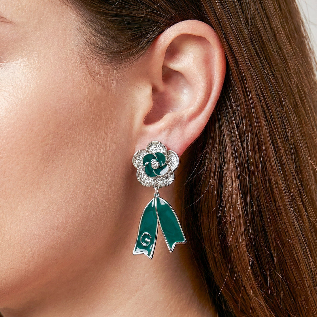 Silver Emerald Bloom Drop Stud Earrings for women - Finora Jewels