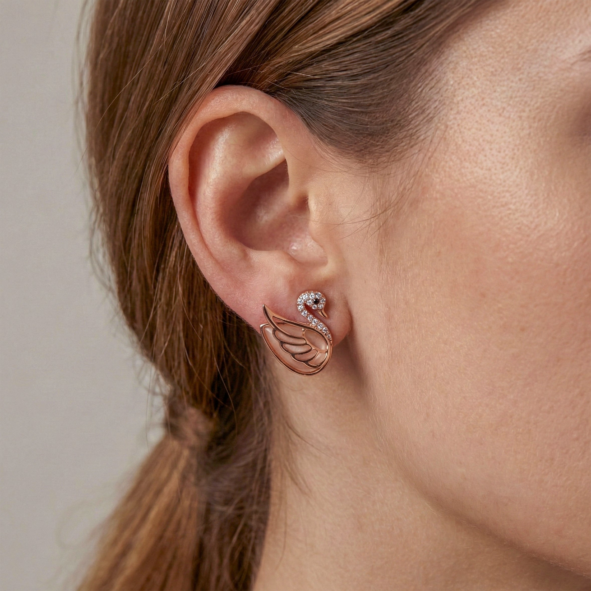 Swan Crystal Stud Stud Earrings for women in Rose Gold - Finora Jewels