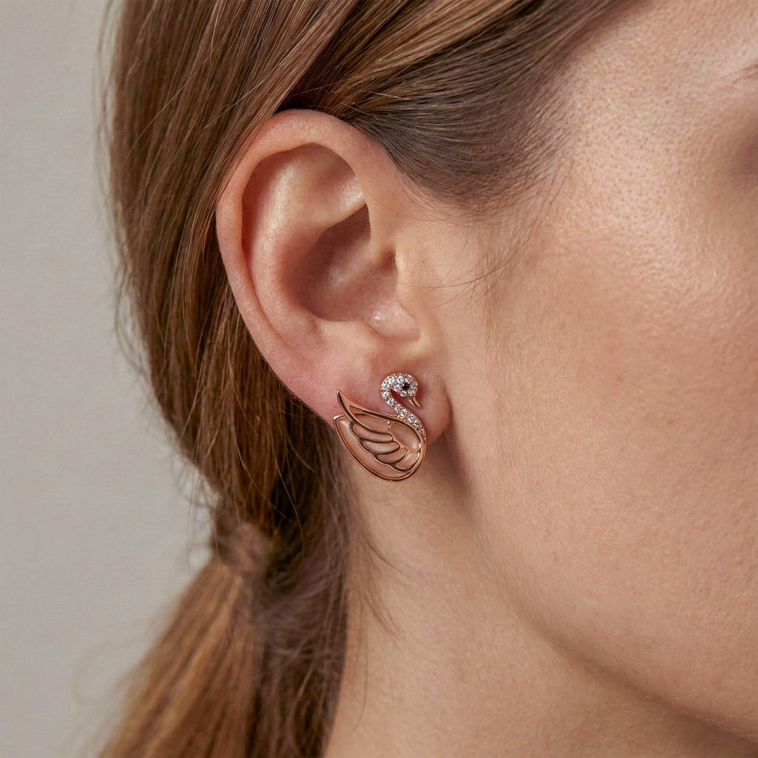 Swan Crystal Stud Stud Earrings for women in Rose Gold - Finora Jewels
