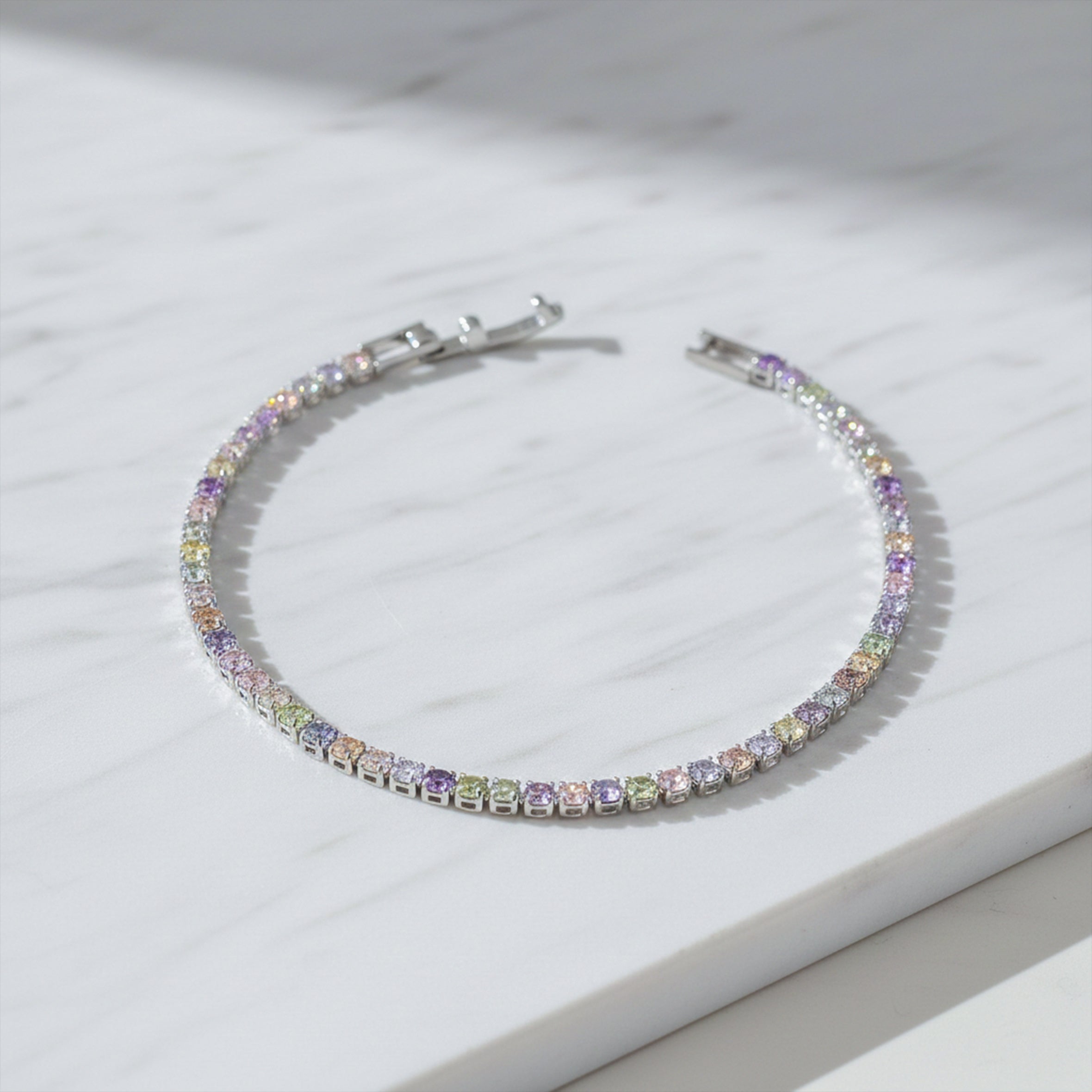 Silver Pastel Multi-Color Tennis Bracelet for women - Finora Jewels