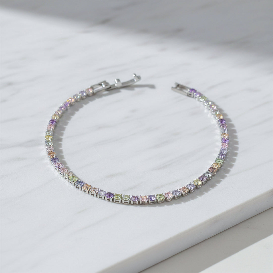 Silver Pastel Multi-Color Tennis Bracelet for women - Finora Jewels