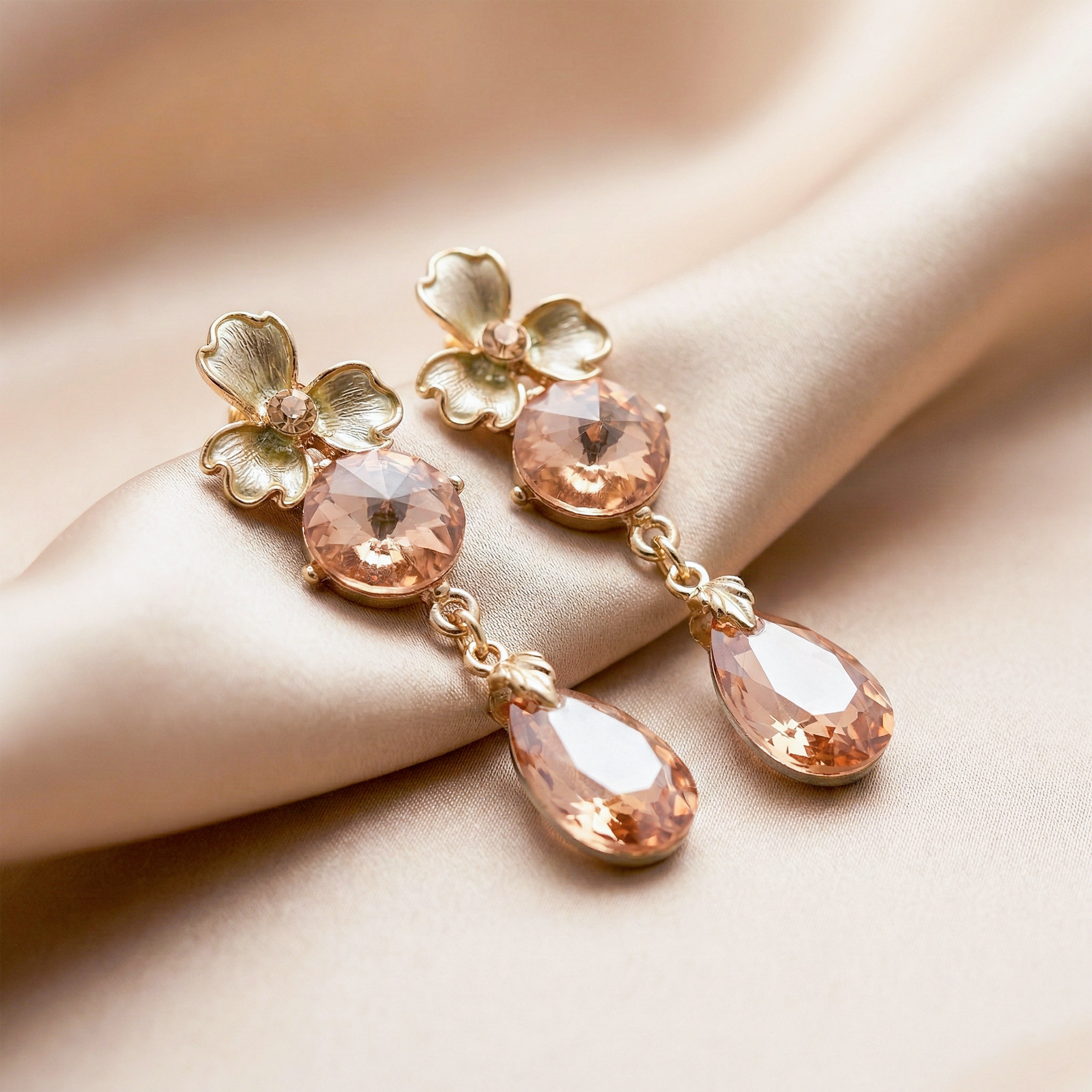 Peach Crystal Stud Earrings for women in Gold - Finora Jewels