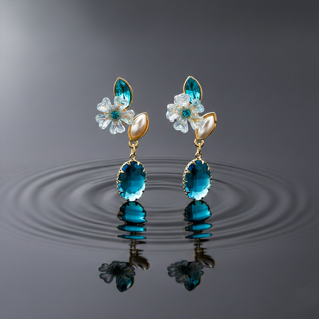 Ocean Bloom Dangle Ear Studs GWE -239