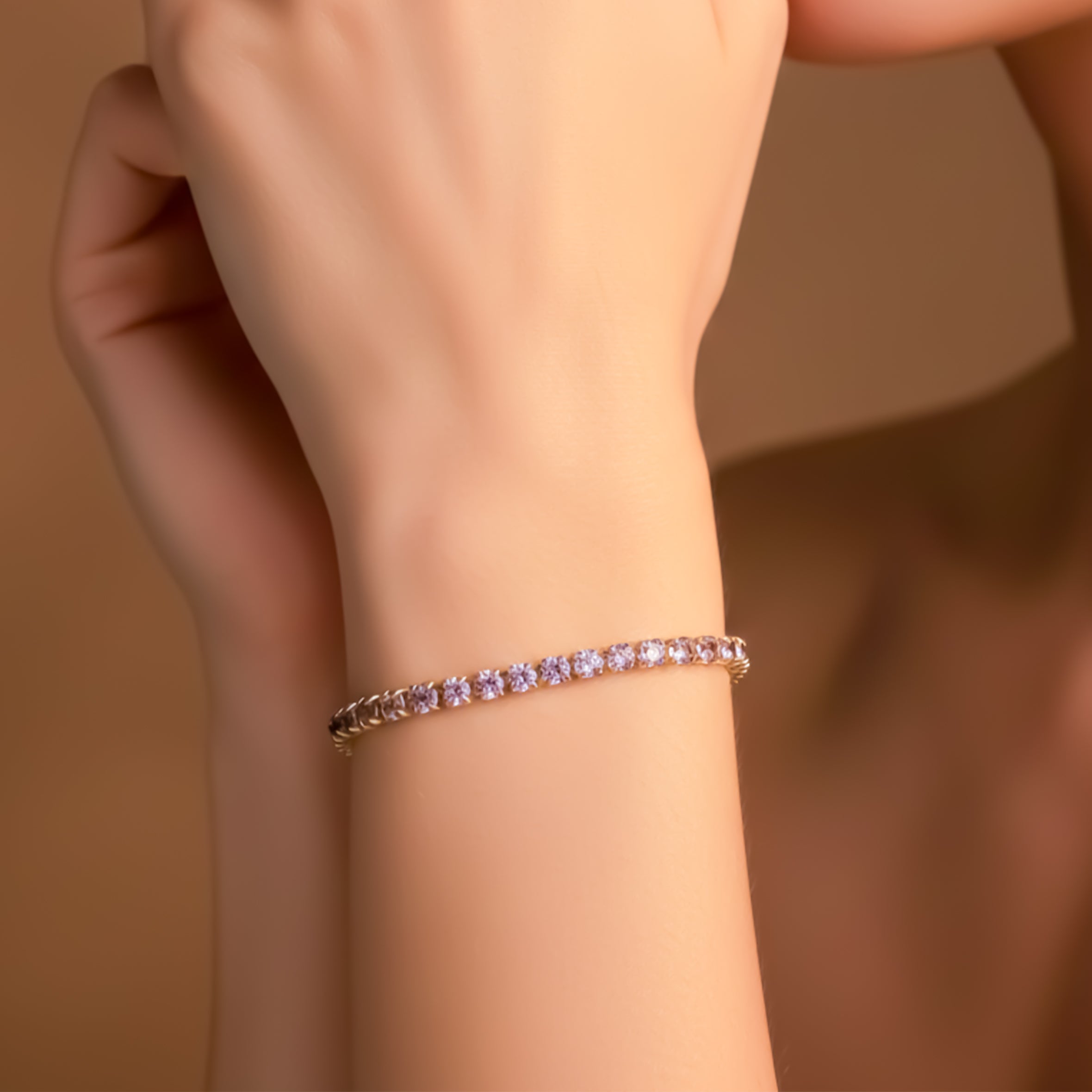Gold-Toned Lilac Cubic Zirconia Line Kangan GWB -55