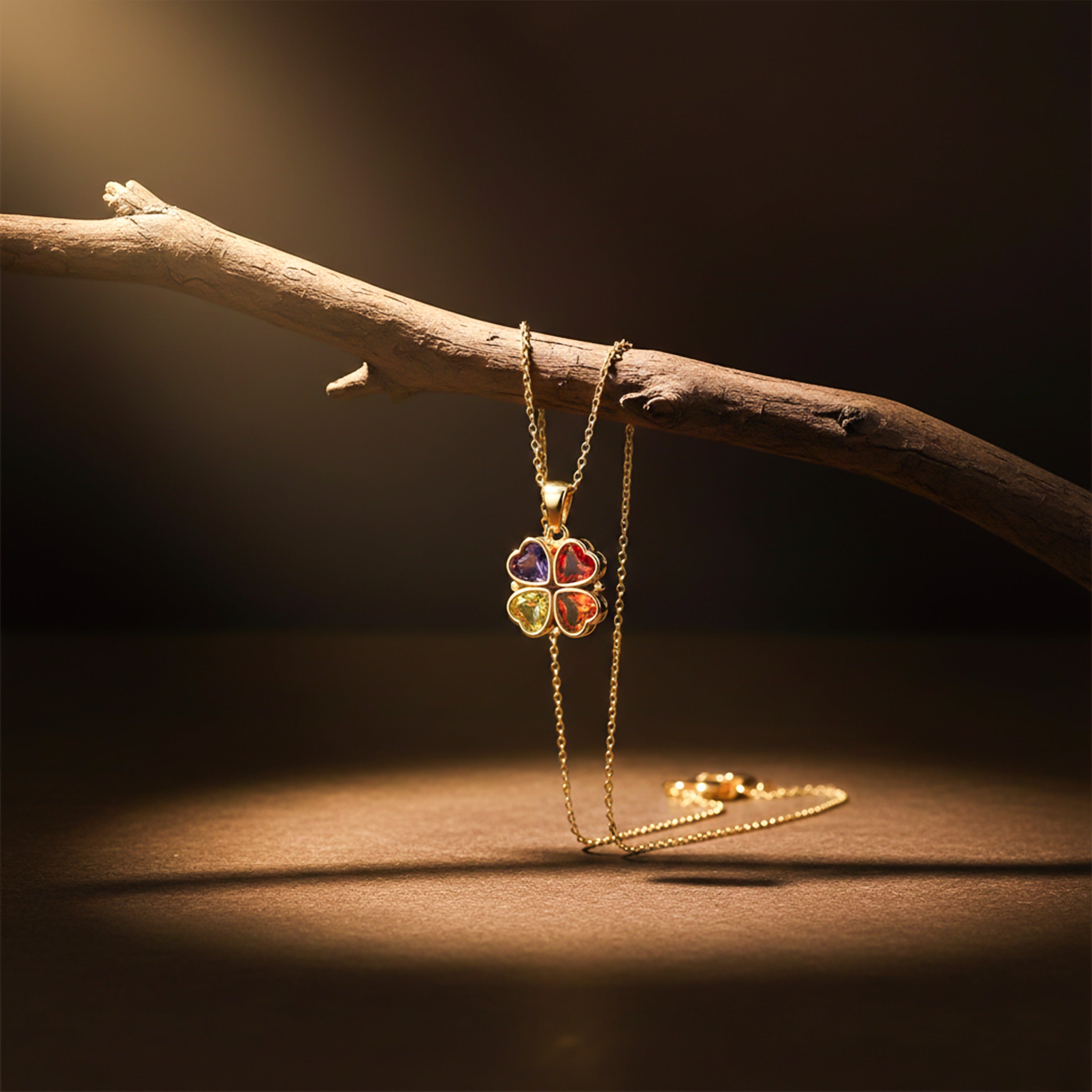 Multicolor Heart Clover Necklace for women in Gold - Finora Jewels