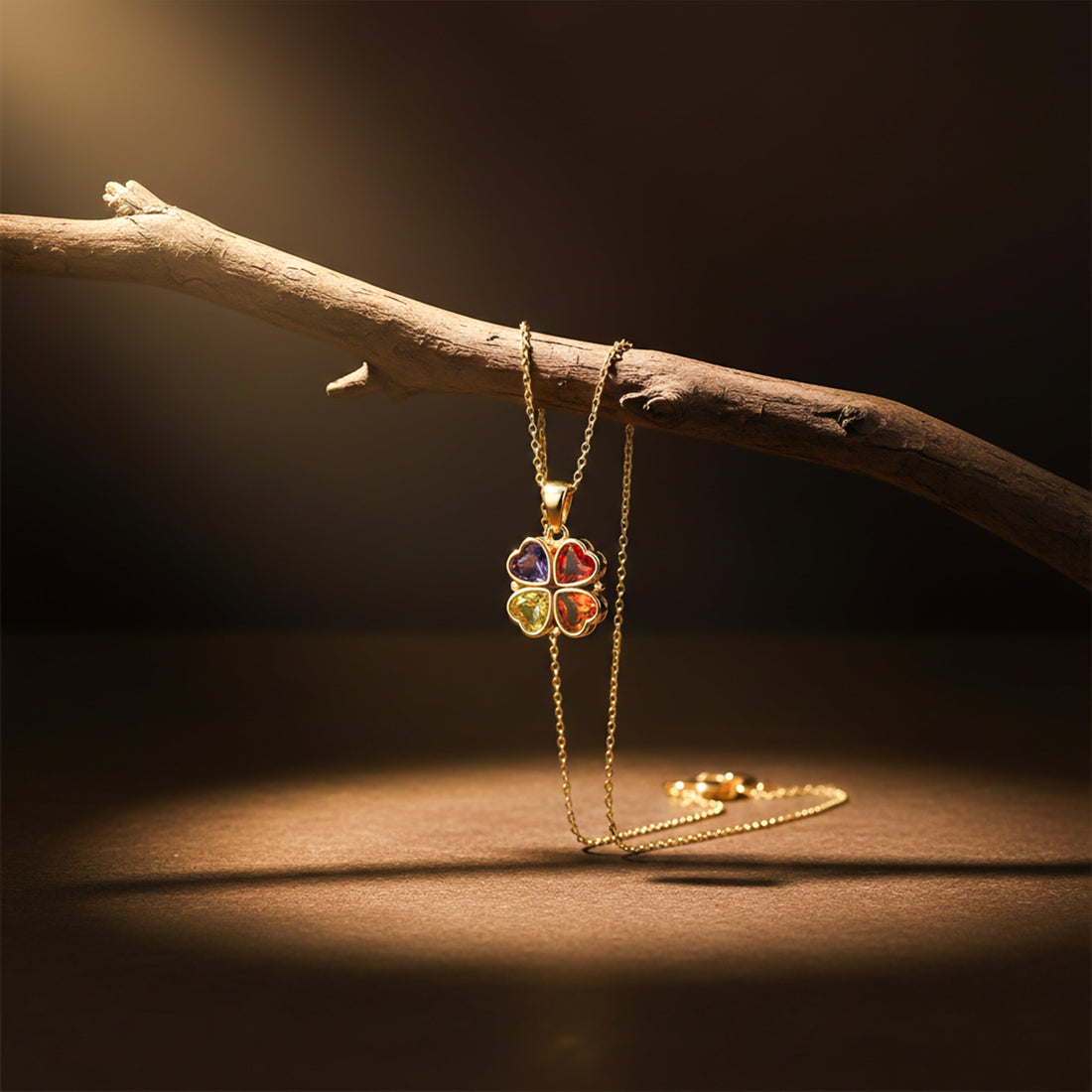 Multicolor Heart Clover Necklace for women in Gold - Finora Jewels