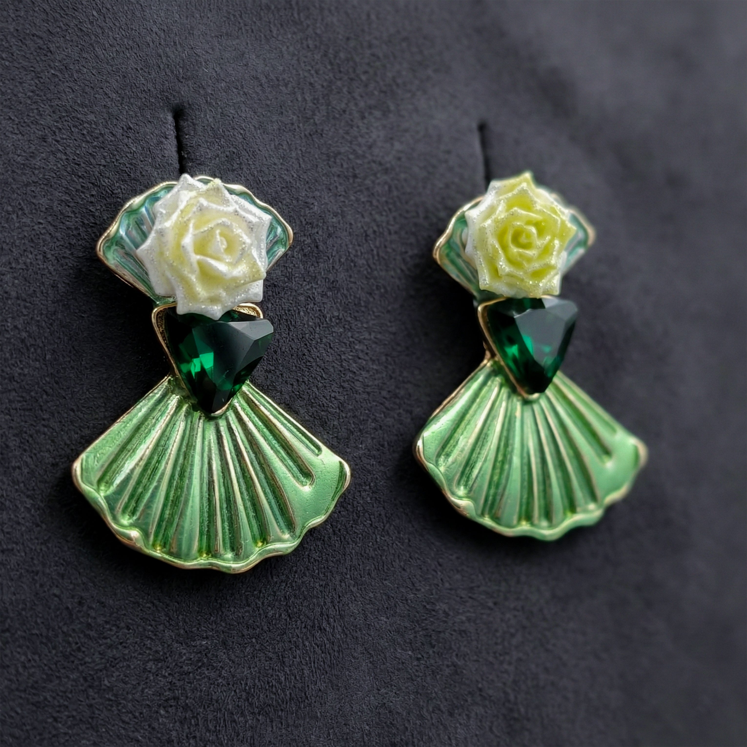 Gold Floral Enamel Stud Earrings for women - Finora Jewels
