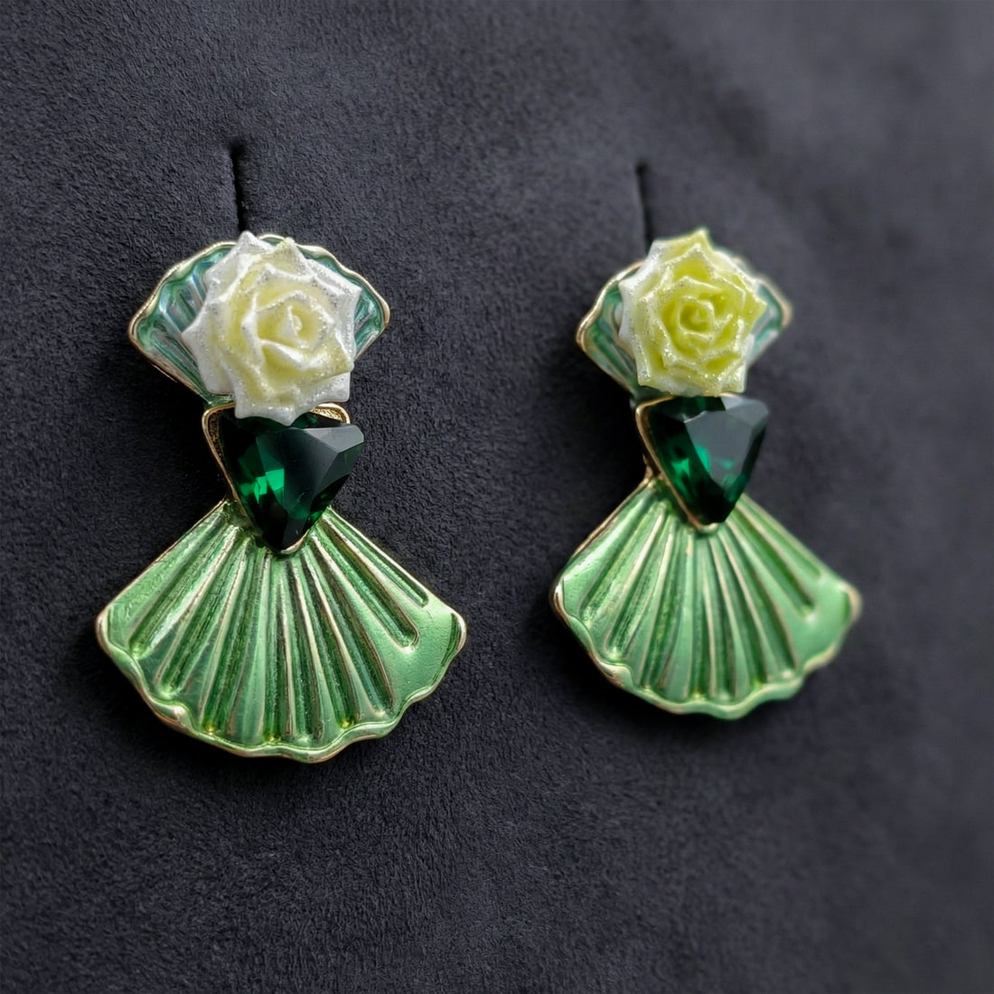 Gold Floral Enamel Stud Earrings for women - Finora Jewels