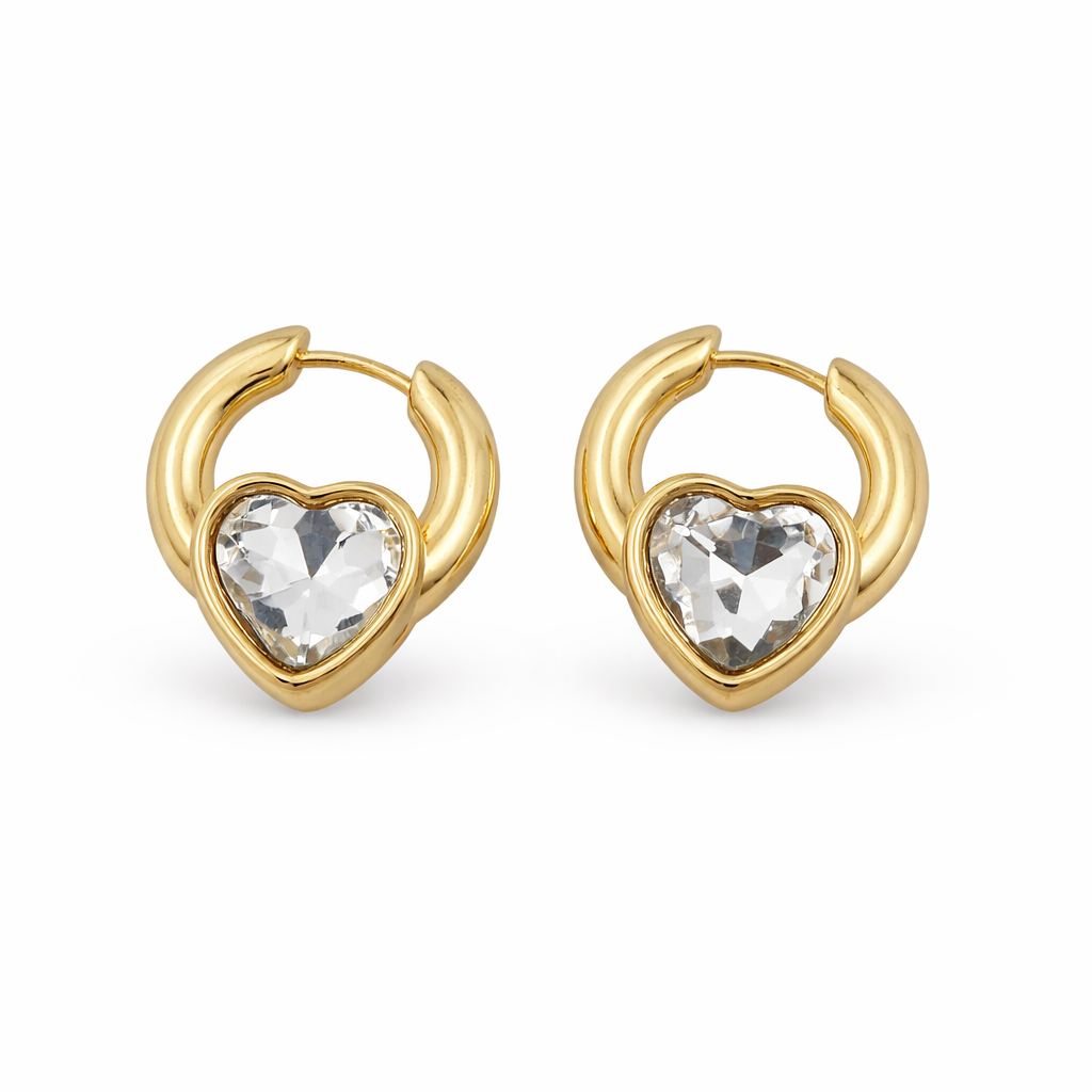 Gold Crystal Heart Hoop Hoop Earrings for women - Finora Jewels