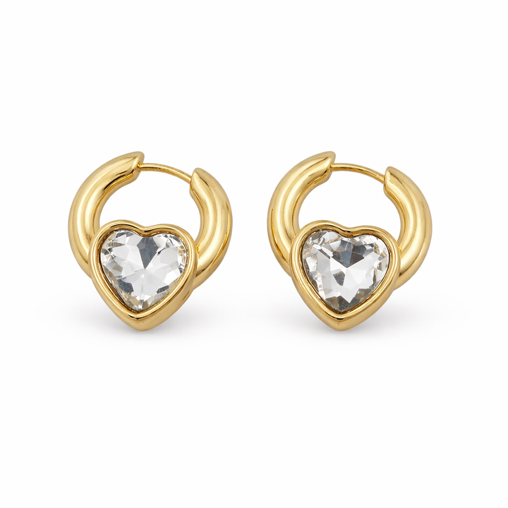 Cubic Zirconia Love Gold Hoop Ear Studs GWE -68