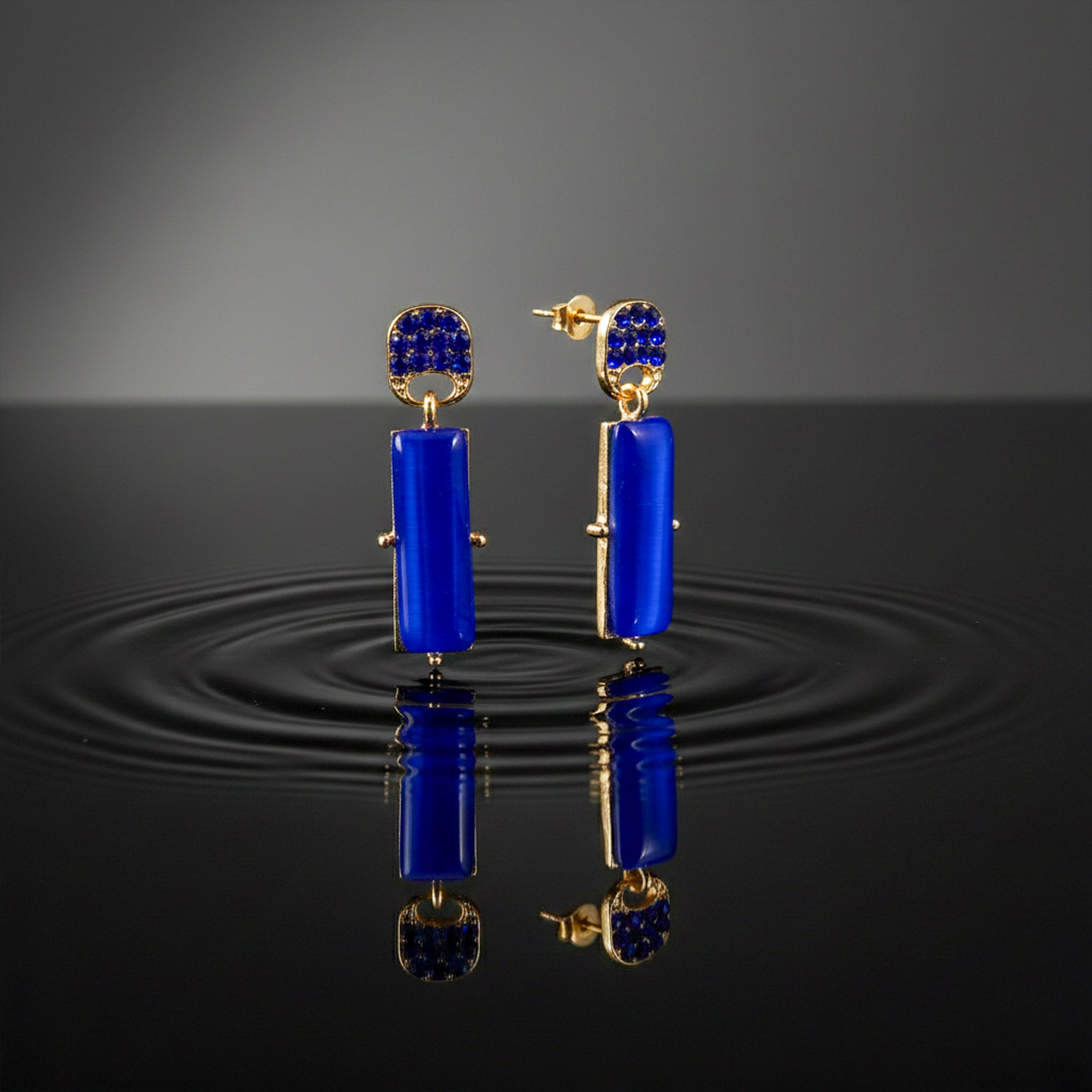 Women Stud Earrings Royal Blue Crystal Gold jewellery - Finora Jewels