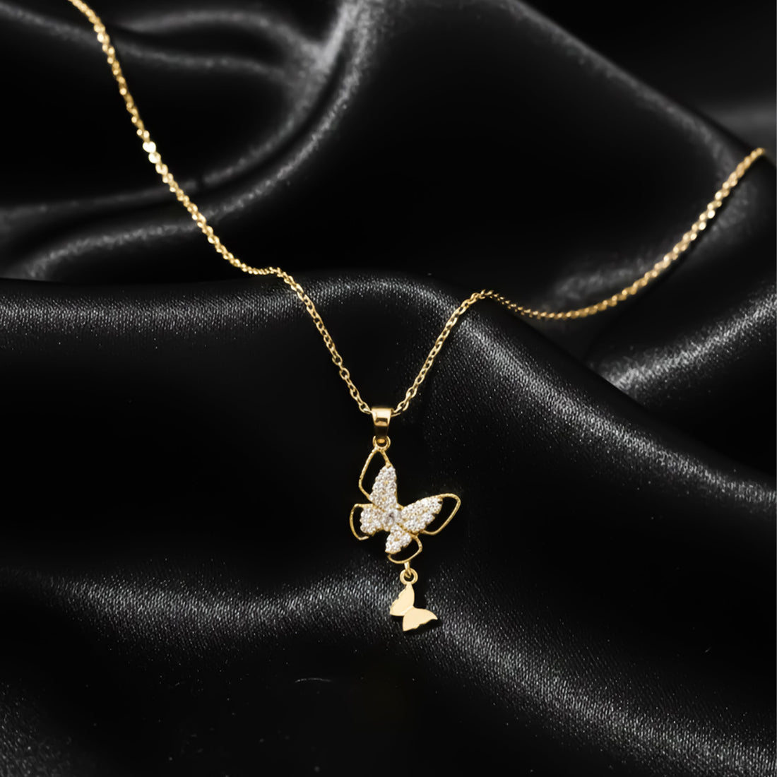 Gold Sparkling Crystal Butterfly Necklace for women - Finora Jewels