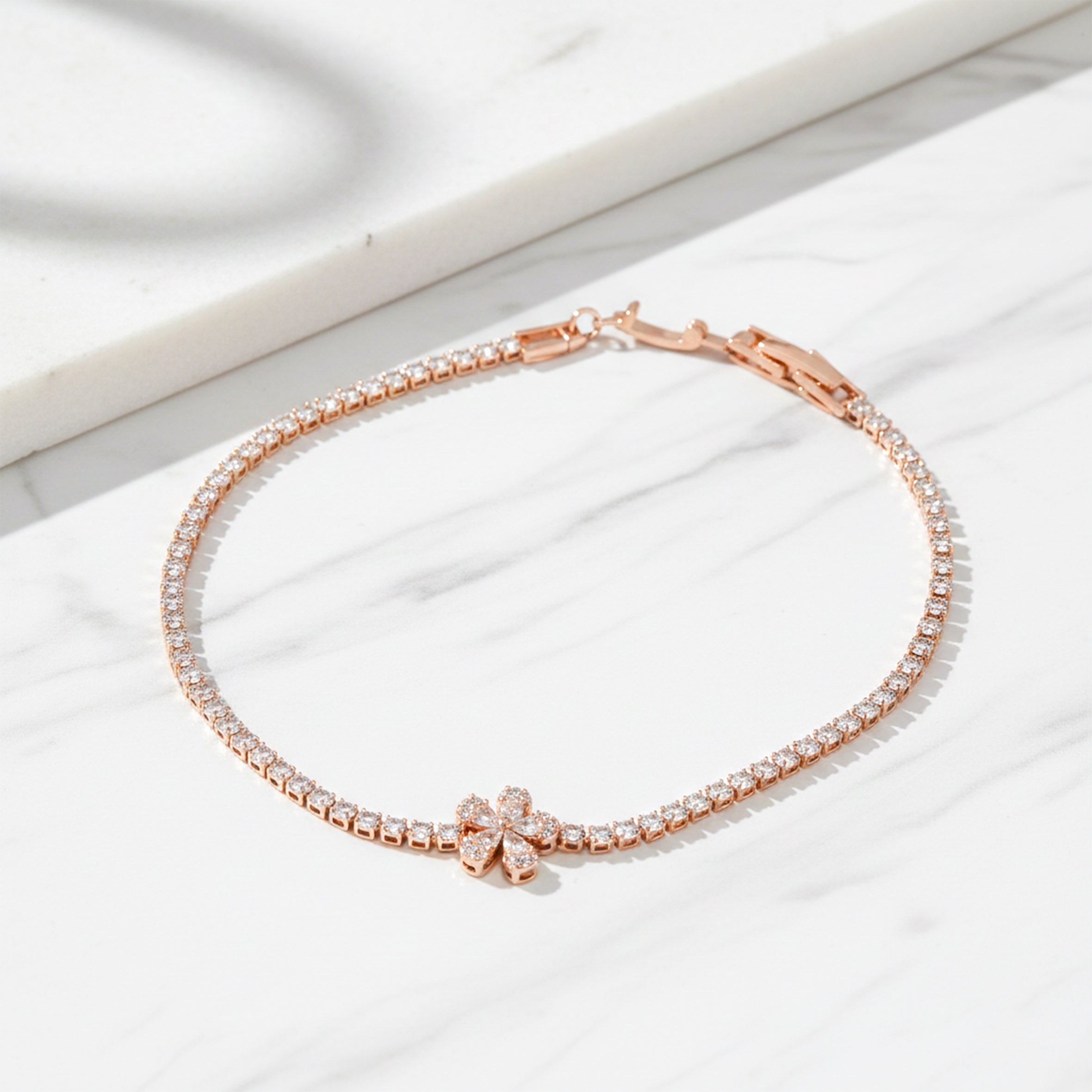 Rose Gold Floral Tennis Earrings for women - Finora Jewels