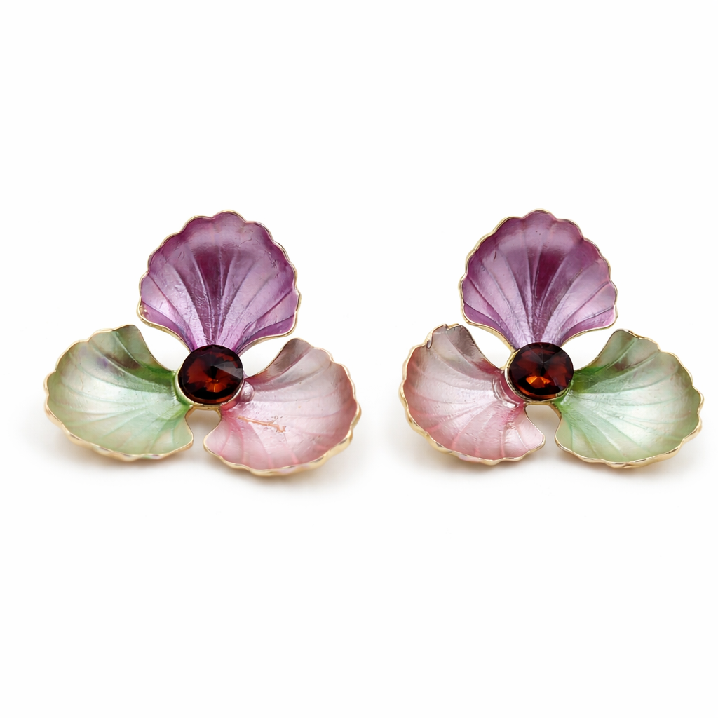 Gold Floral Enamel Stud Stud Earrings for women - Finora Jewels