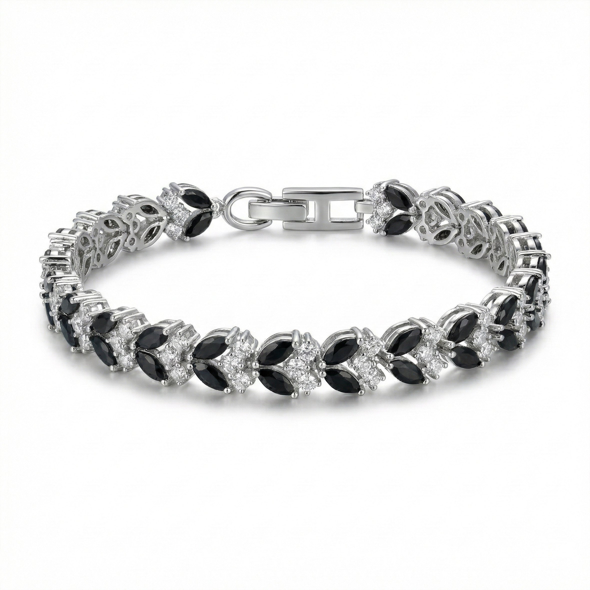 Black Marquise CZ Tennis Bracelet for women in Silver - Finora Jewels