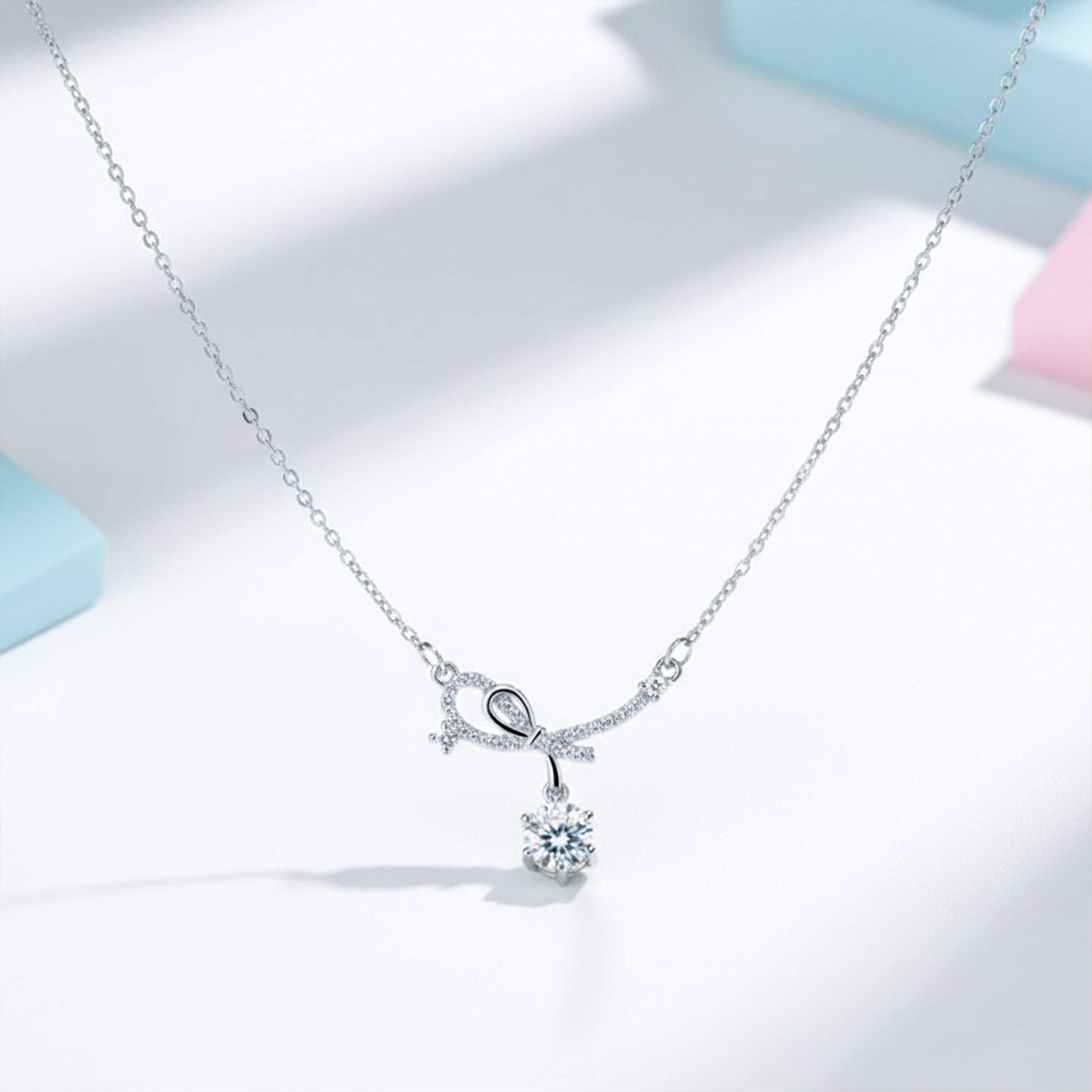 Silver Sterling Bow Ribbon Necklace for women - Finora Jewels