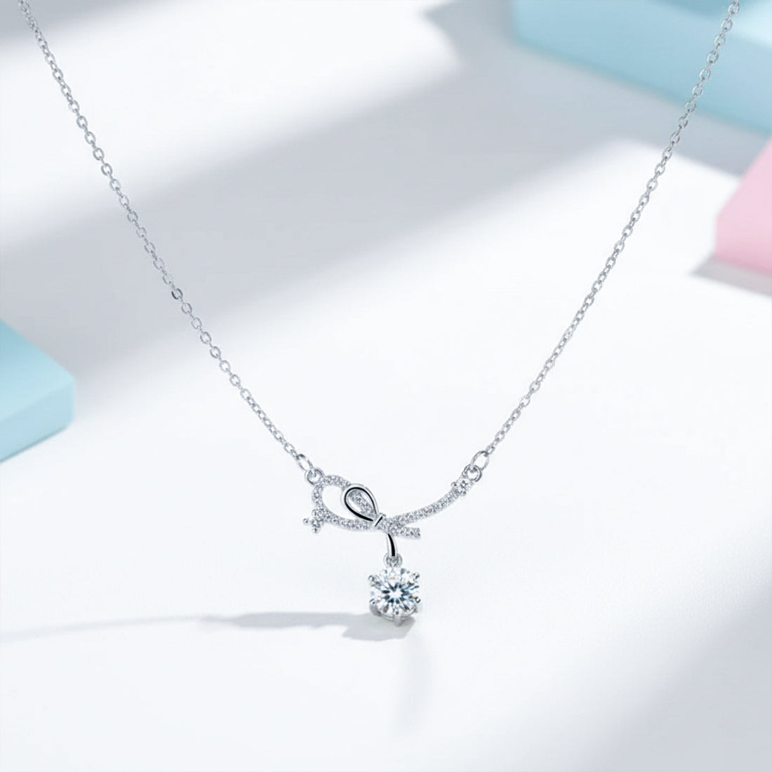 Silver Sterling Bow Ribbon Necklace for women - Finora Jewels