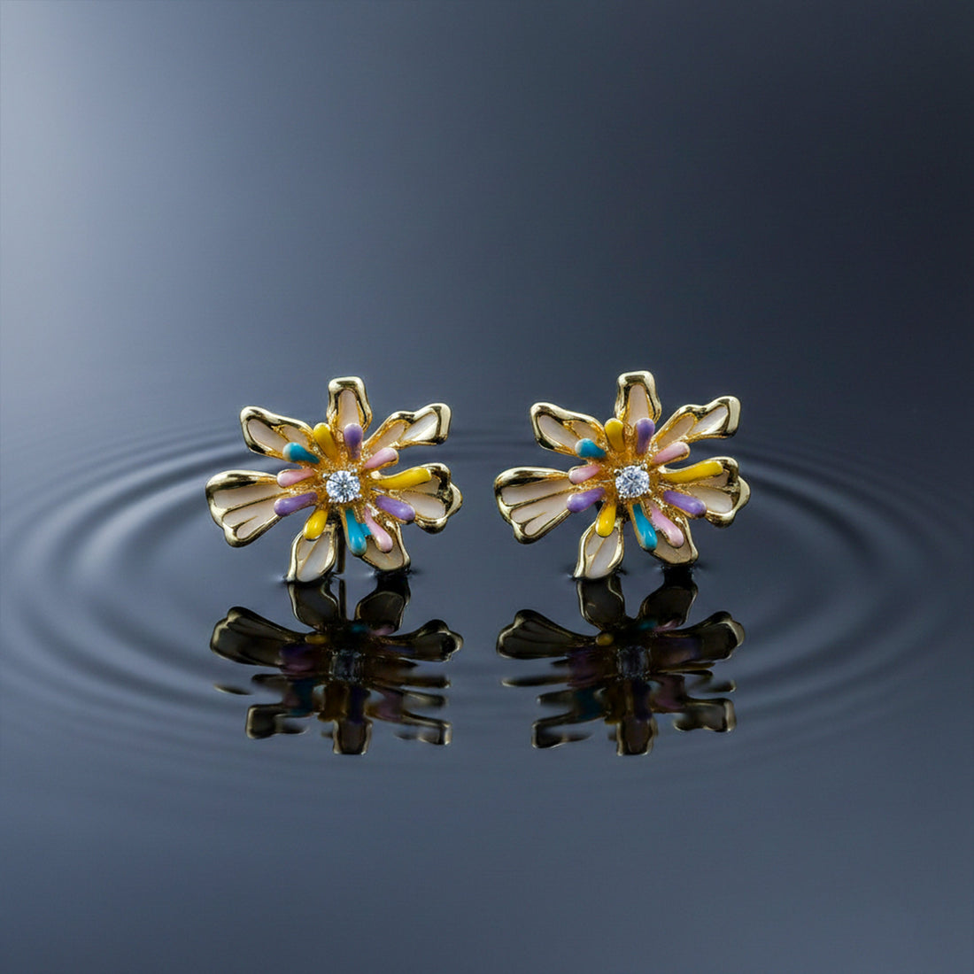Rainbow Bloom Post Ear Studs GWE -154