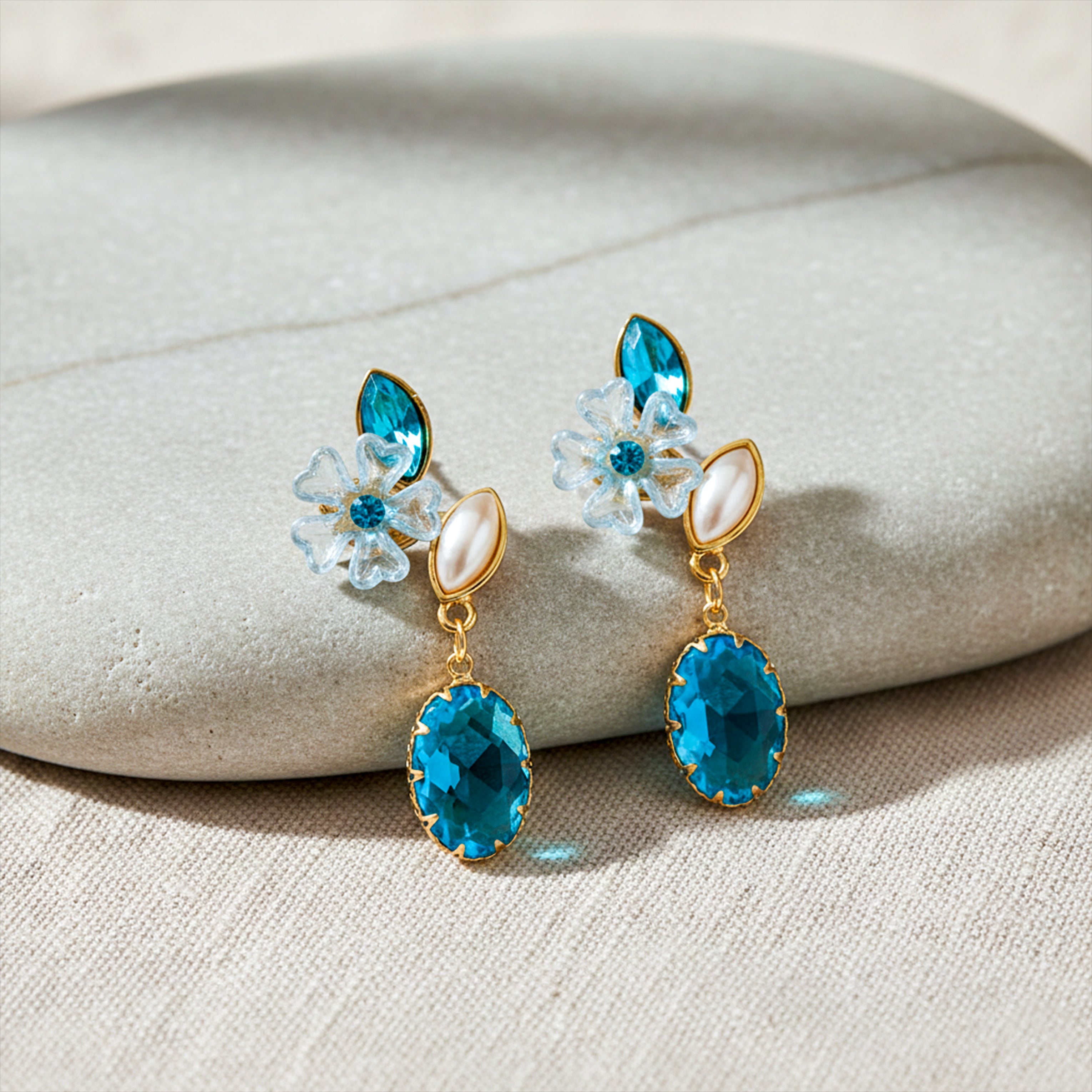 Aqua Foliage Ear Studs GWE -239