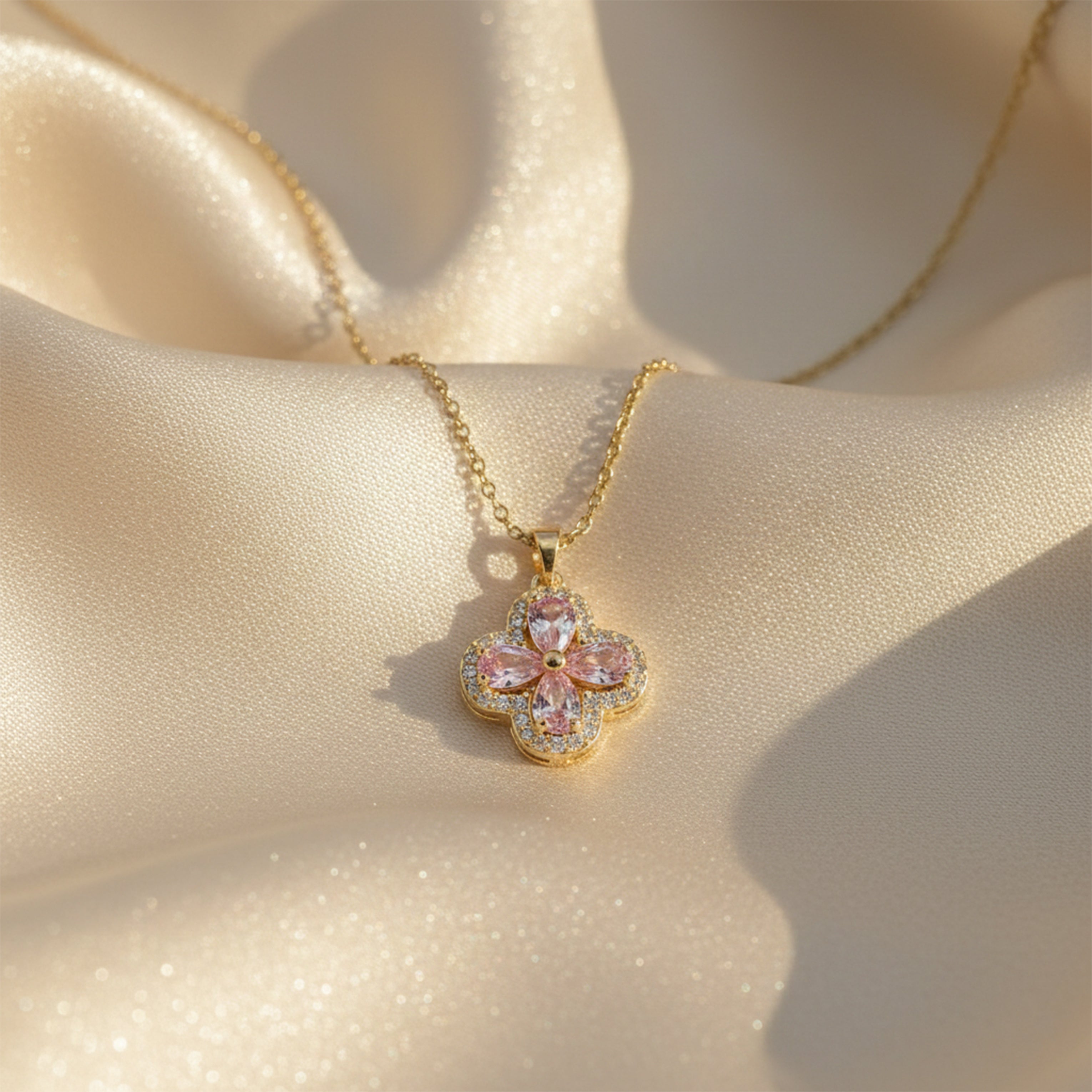 Rosette Foliage Stone Locket Link Set GWN -109