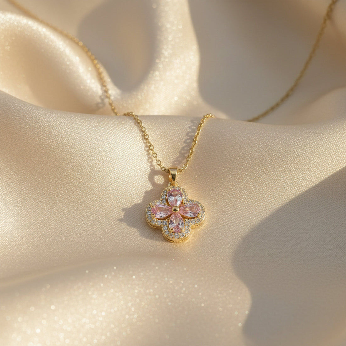 Rosette Foliage Stone Locket Link Set GWN -109