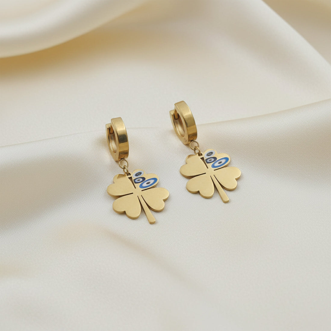 Women Hoop Earrings Evil Eye Clover Gold jewellery - Finora Jewels