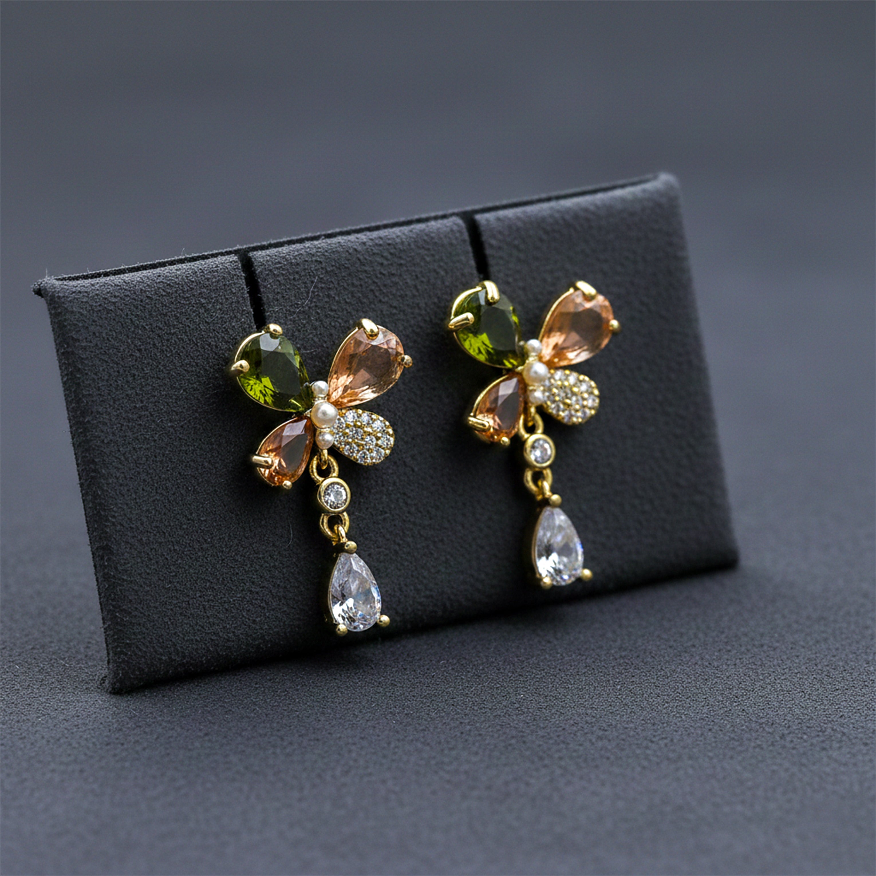 Bloom Cubic Zirconia Dangle Ear Studs GWE -136