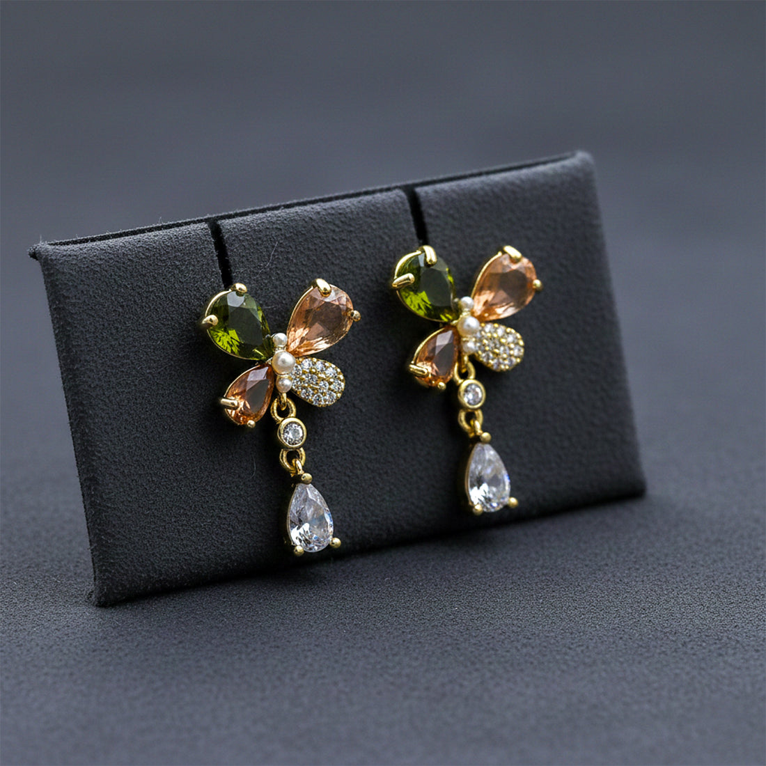 Bloom Cubic Zirconia Dangle Ear Studs GWE -136
