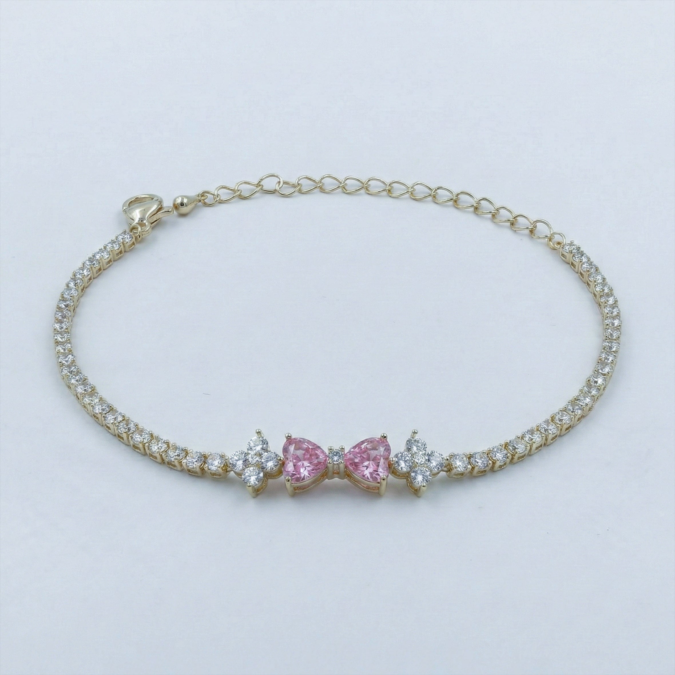 Women Bracelet Pink Heart Crystal Tennis Gold jewellery - Finora Jewels