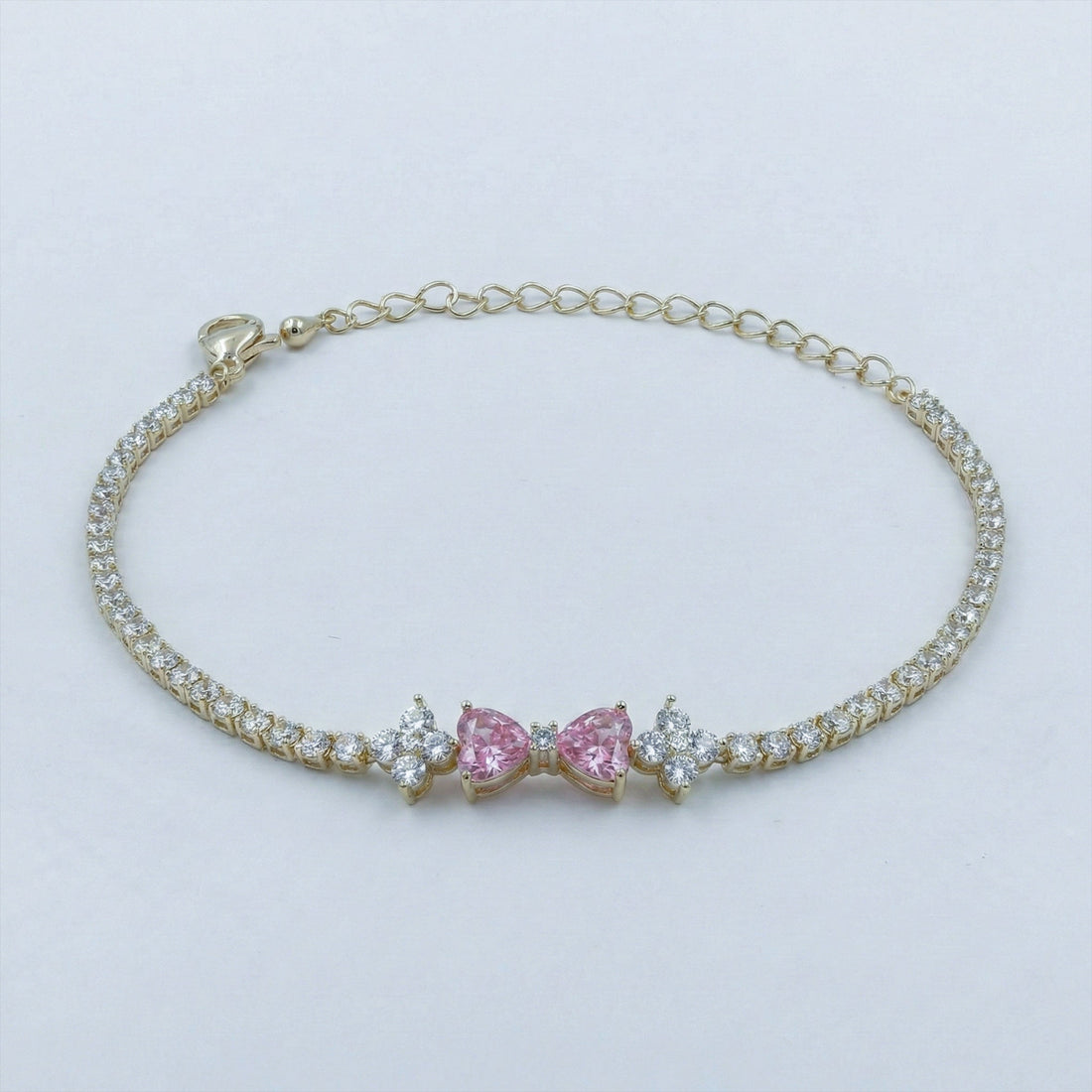 Women Bracelet Pink Heart Crystal Tennis Gold jewellery - Finora Jewels