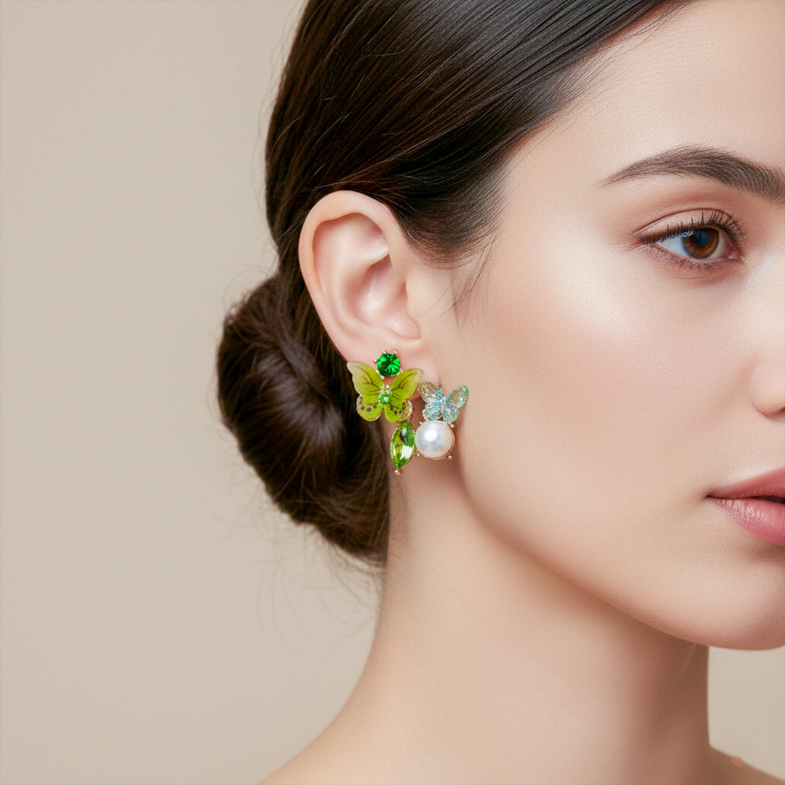 Women Stud Earrings Green Butterfly -212 Gold jewellery - Finora Jewels