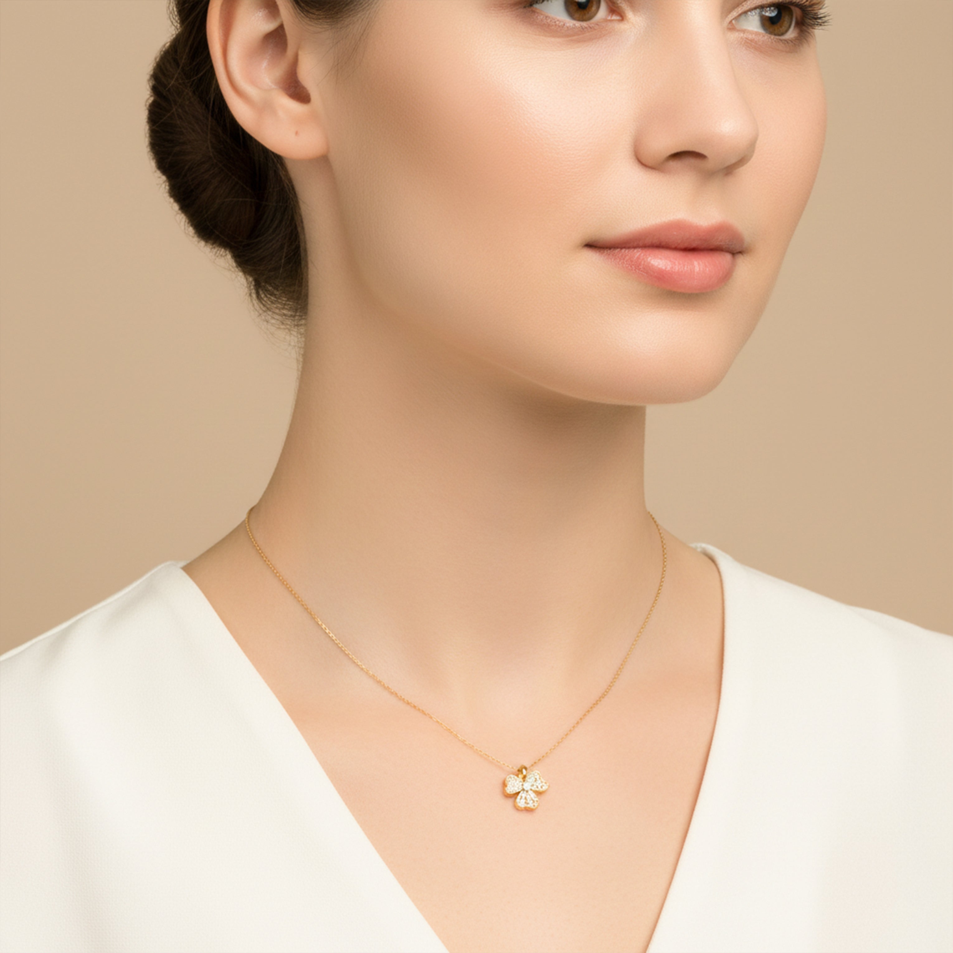 Cubic Zirconia Quatrefoil Locket Link Set GWN -125