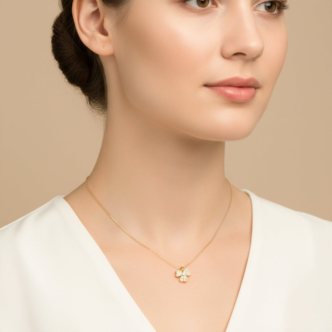 Cubic Zirconia Quatrefoil Locket Link Set GWN -125
